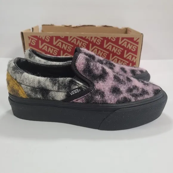 Vans Classic Slip-On Platform Mix Leopard Multi Black Sneakers Women’s Size 5