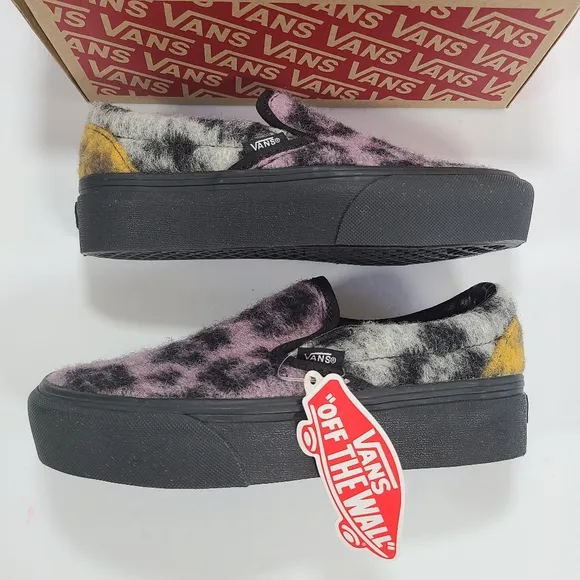 Vans Classic Slip-On Platform Mix Leopard Multi Black Sneakers Women’s Size 5