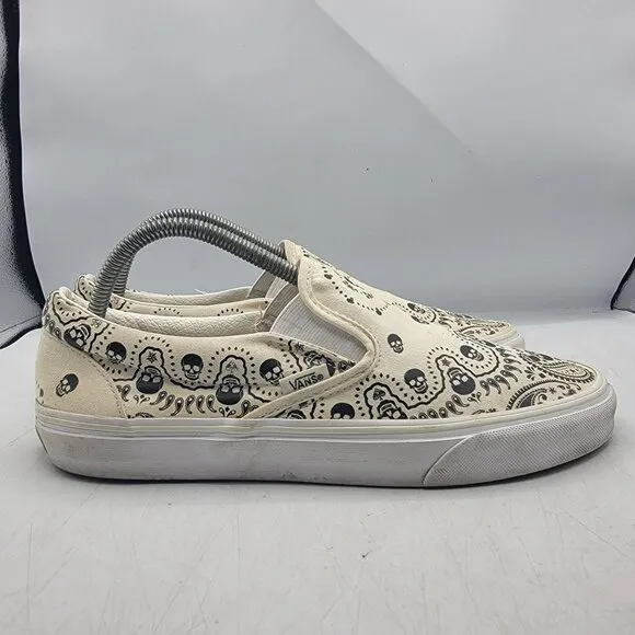 Vans Classic Slip On Skull Bandanna Mens 9 White Low Top Canvas Sneaker