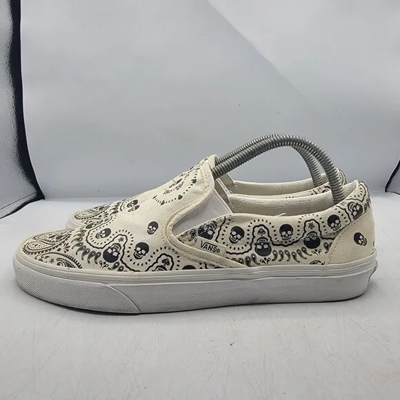Vans Classic Slip On Skull Bandanna Mens 9 White Low Top Canvas Sneaker