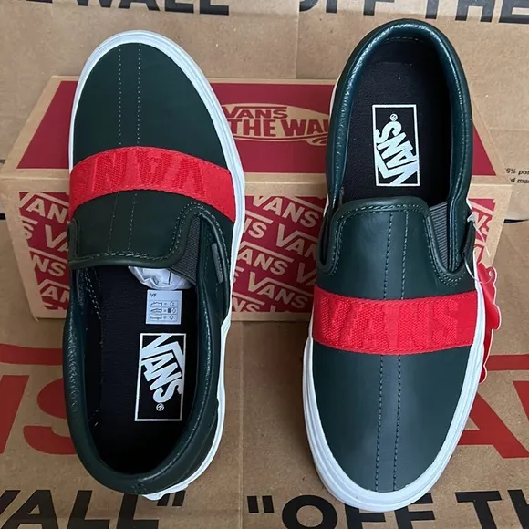 Vans Classic Slip-On W Leather &amp; Webbing Scarabred WMNS