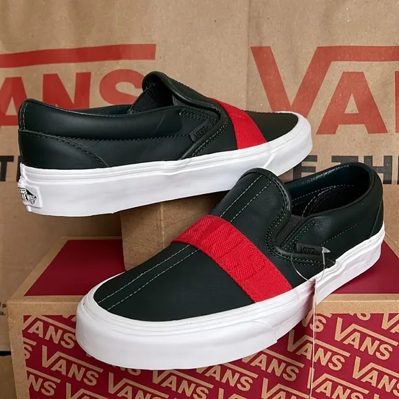 Vans Classic Slip-On W Leather &amp; Webbing Scarabred WMNS