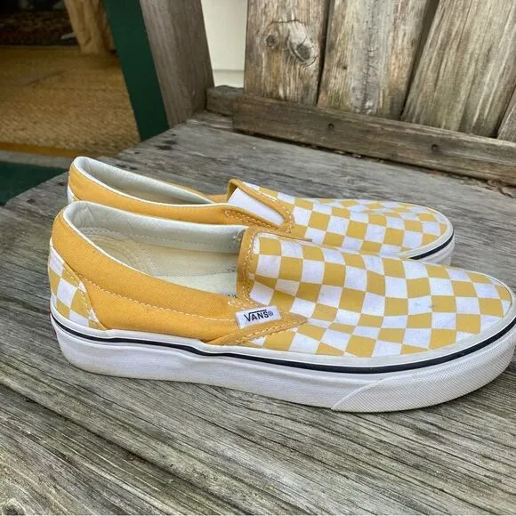 VANS CLASSIC SLIP-ON CHECKERBOARD SHOES yellow and white size 6.5