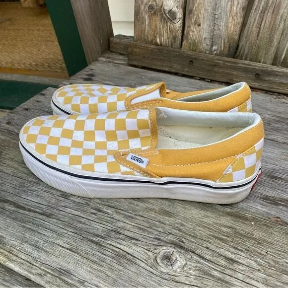 VANS CLASSIC SLIP-ON CHECKERBOARD SHOES yellow and white size 6.5
