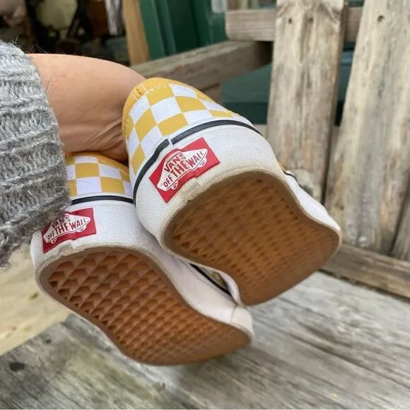 VANS CLASSIC SLIP-ON CHECKERBOARD SHOES yellow and white size 6.5