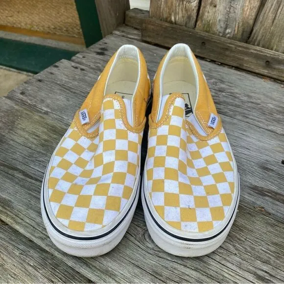 VANS CLASSIC SLIP-ON CHECKERBOARD SHOES yellow and white size 6.5