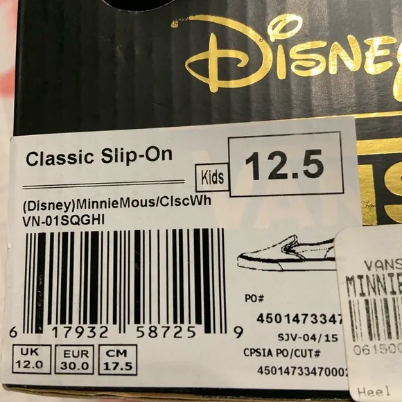Vans Disney Minnie Mouse Classic slip on kids 12.5