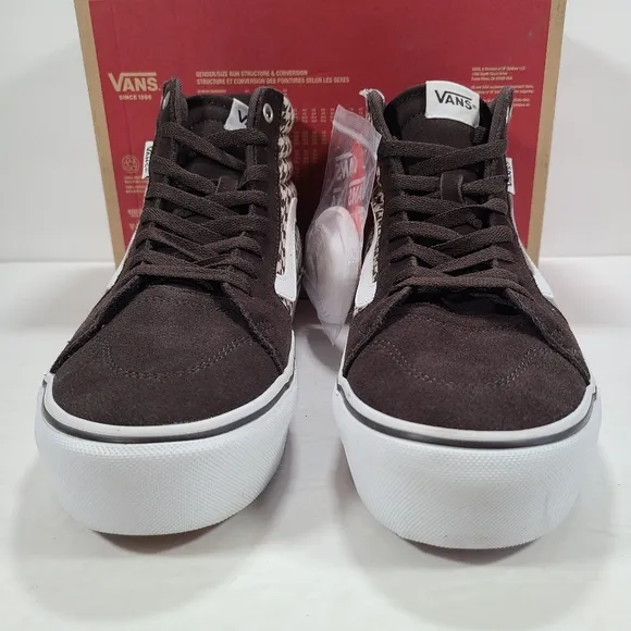 Vans Filmore Hi Platform Plaid Mix Brown White Sneakers Women Size 10