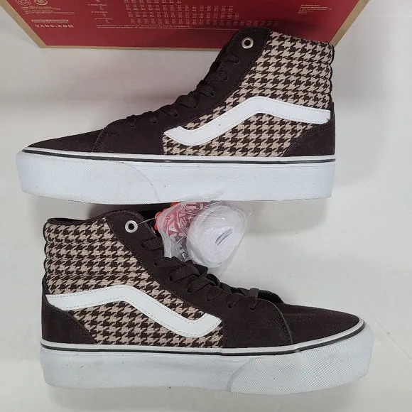 Vans Filmore Hi Platform Plaid Mix Brown White Sneakers Women Size 10