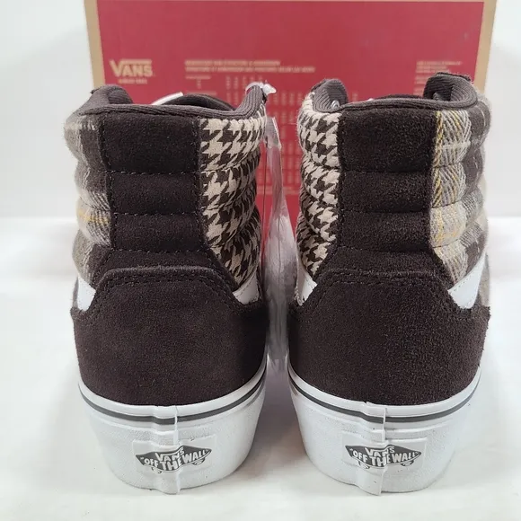 Vans Filmore Hi Platform Plaid Mix Brown White Sneakers Women Size 10