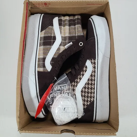 Vans Filmore Hi Platform Plaid Mix Brown White Sneakers Women Size 10