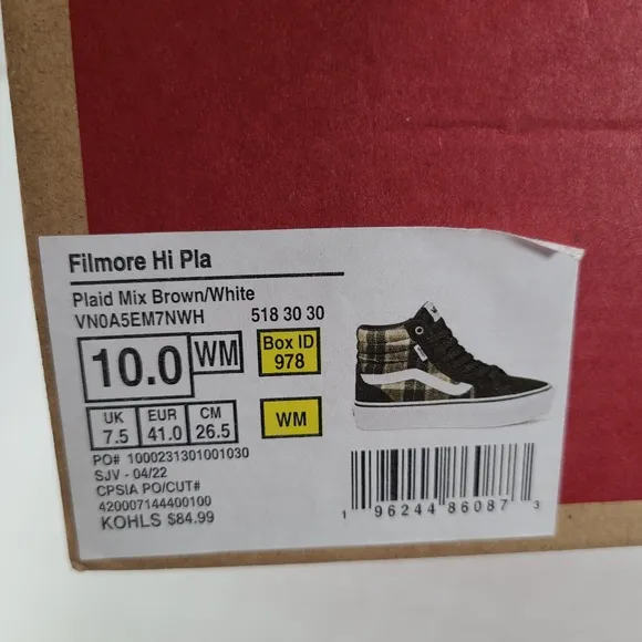 Vans Filmore Hi Platform Plaid Mix Brown White Sneakers Women Size 10