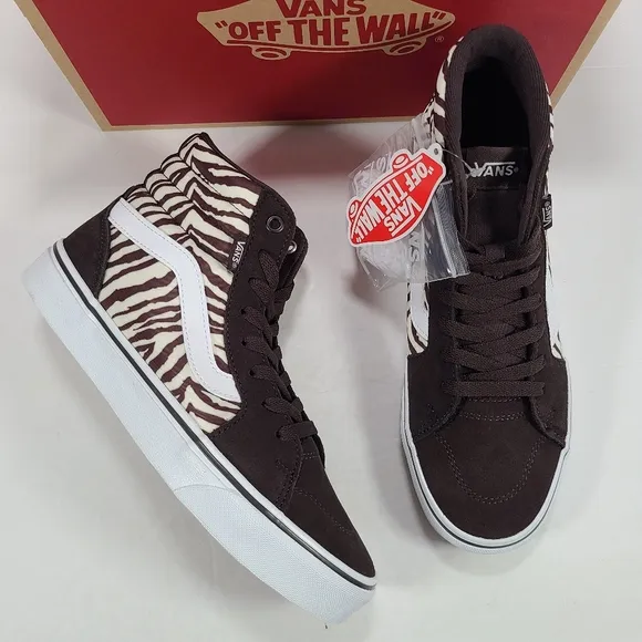 Vans Filmore Hi Satin Tiger Brown White Sneakers Women's Size 8
