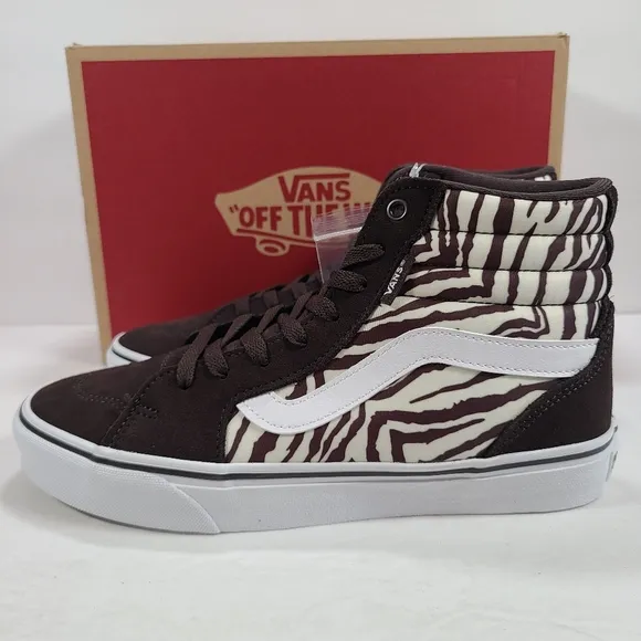 Vans Filmore Hi Satin Tiger Brown White Sneakers Women's Size 8
