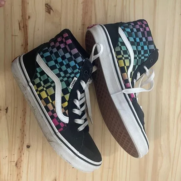 Vans Filmore High Top Rainbow Check Sneakers Girls 6/Womens 8