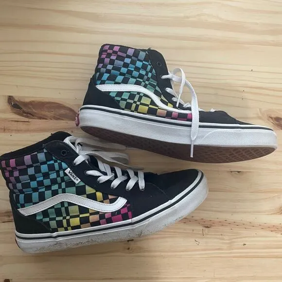 Vans Filmore High Top Rainbow Check Sneakers Girls 6/Womens 8