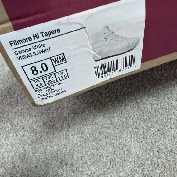 Vans Filmore Sneakers Hi Tapere White Canvas Platform Women's Size 8 New