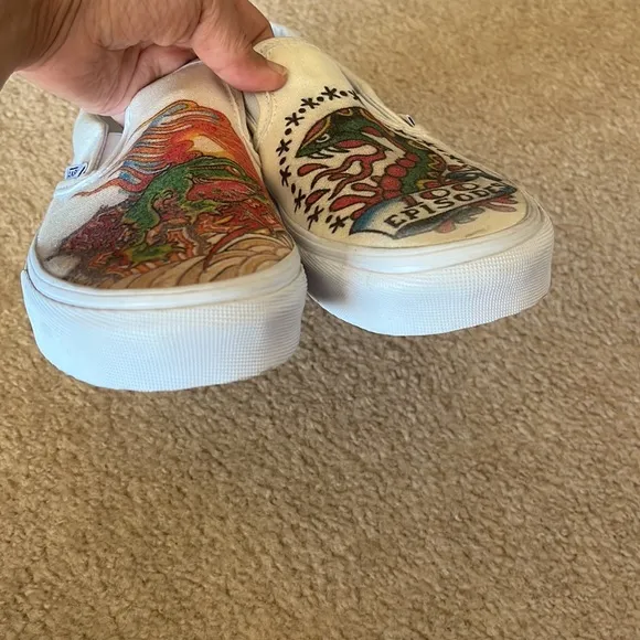 Vans hand painted snake and frog slip on shoes.