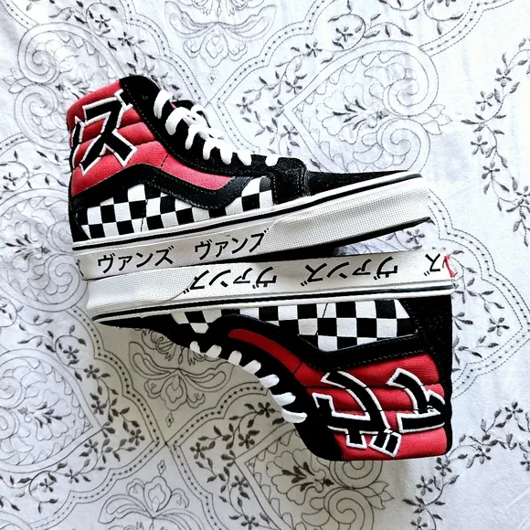 Vans High-Top Sneakers in Red and Black