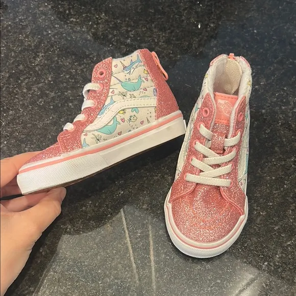 Vans Kids Pink Glitter High-Top Sneakers
