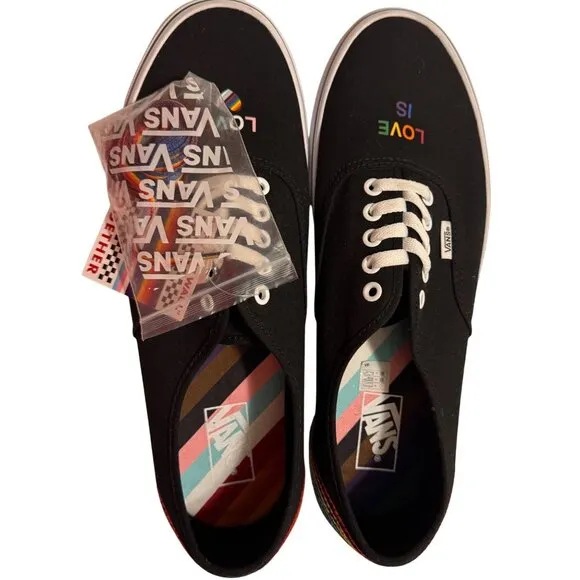 Vans Mens Size 12 Love Is Love Unisex LGBQ Sneakers Rainbow Stripes Canvas Black