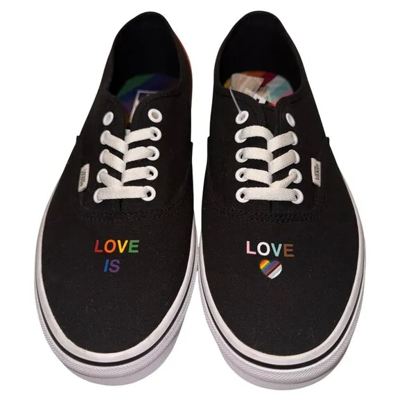 Vans Mens Size 12 Love Is Love Unisex LGBQ Sneakers Rainbow Stripes Canvas Black