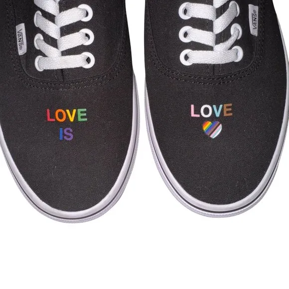 Vans Mens Size 12 Love Is Love Unisex LGBQ Sneakers Rainbow Stripes Canvas Black
