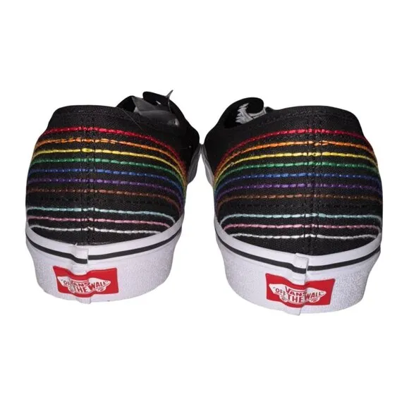 Vans Mens Size 12 Love Is Love Unisex LGBQ Sneakers Rainbow Stripes Canvas Black