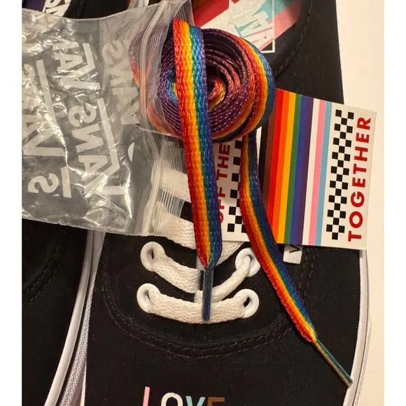 Vans Mens Size 12 Love Is Love Unisex LGBQ Sneakers Rainbow Stripes Canvas Black