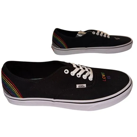 Vans Mens Size 12 Love Is Love Unisex LGBQ Sneakers Rainbow Stripes Canvas Black