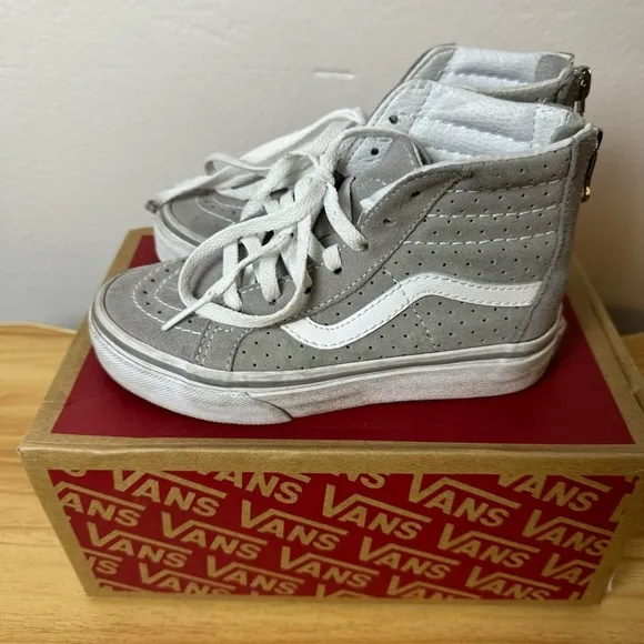 Vans Off The Wall Sneakers Kids 11 Light Gray Suede Hi Top Sk8 Back Zip