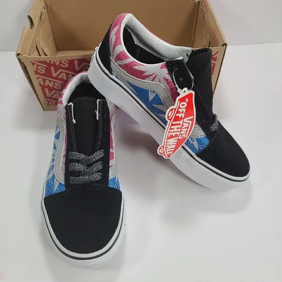 Vans Old Skool Platform After Dark Summer Leaf True White Sneakers Women's 5