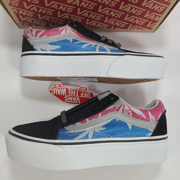 Vans Old Skool Platform After Dark Summer Leaf True White Sneakers Women's 5