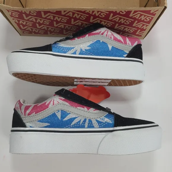 Vans Old Skool Platform After Dark Summer Leaf True White Sneakers Women's 5