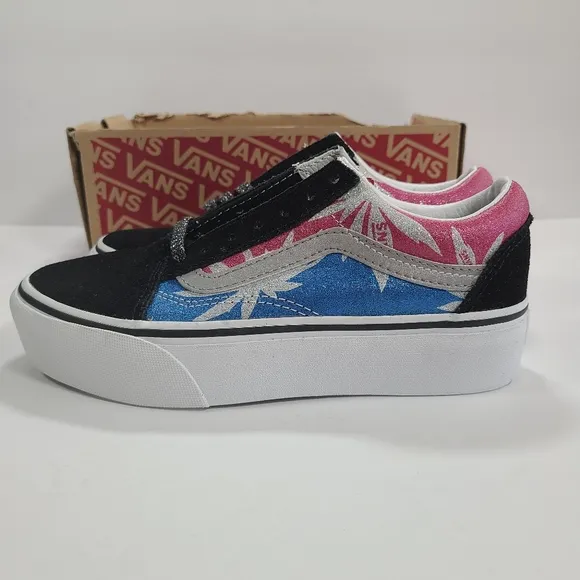 Vans Old Skool Platform After Dark Summer Leaf True White Sneakers Women's 5