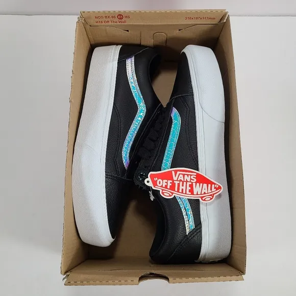 Vans Old Skool Platform Holo Sidestripe Black True White Sneakers Women’s 9.5