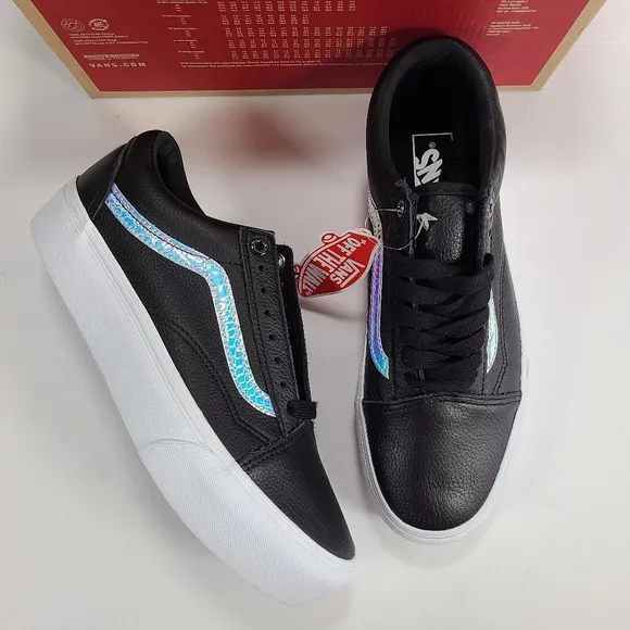 Vans Old Skool Platform Holo Sidestripe Black True White Sneakers Women’s 9.5