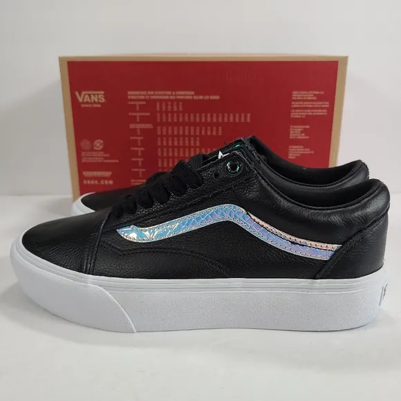Vans Old Skool Platform Holo Sidestripe Black True White Sneakers Women’s 9.5