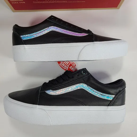 Vans Old Skool Platform Holo Sidestripe Black True White Sneakers Women’s 9.5