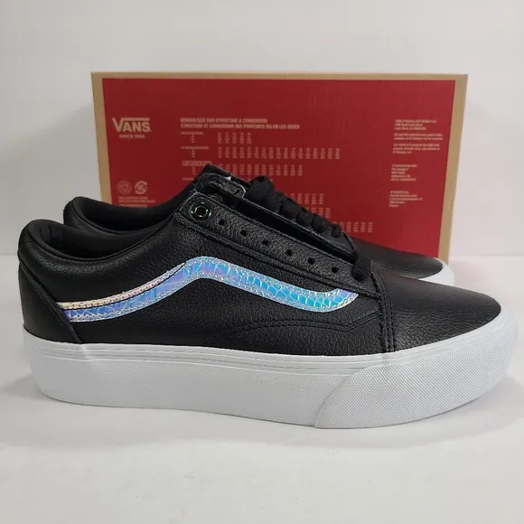 Vans Old Skool Platform Holo Sidestripe Black True White Sneakers Women’s 9.5
