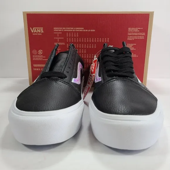 Vans Old Skool Platform Holo Sidestripe Black True White Sneakers Women’s 9.5
