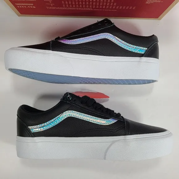 Vans Old Skool Platform Holo Sidestripe Black True White Sneakers Women’s 9.5