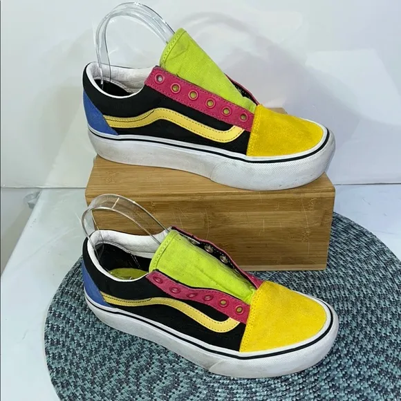 Vans Old Skool Platform Multicolor Slip-On Sneakers (JS6-7)