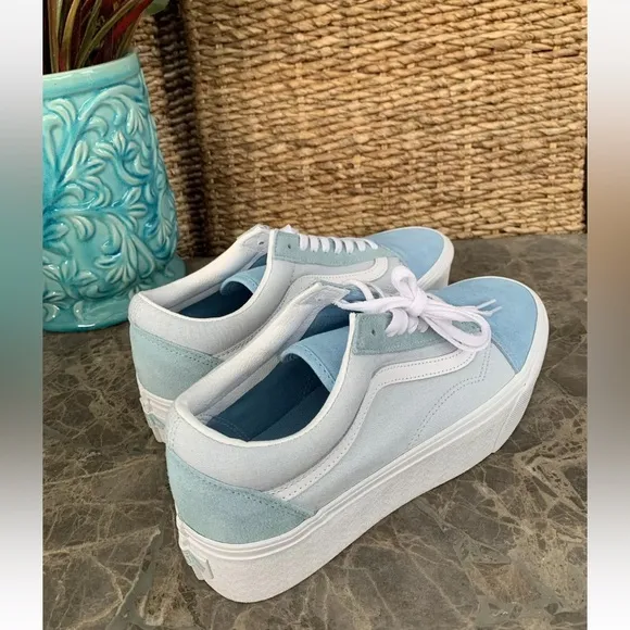 Vans Old Skool Stackform Stacked Platform Sneaker Blue White Mens 9.5 Wmns 11