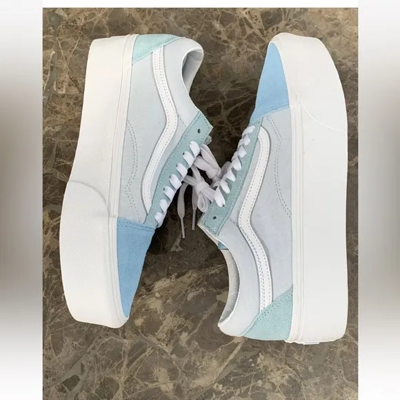 Vans Old Skool Stackform Stacked Platform Sneaker Blue White Mens 9.5 Wmns 11