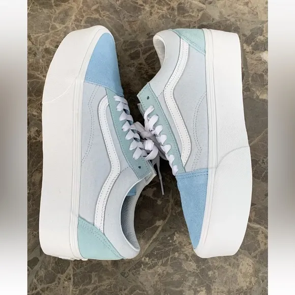 Vans Old Skool Stackform Stacked Platform Sneaker Blue White Mens 9.5 Wmns 11
