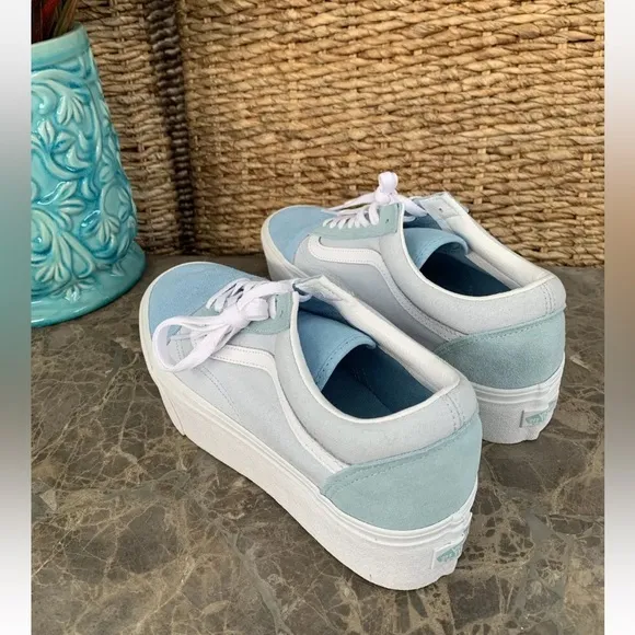 Vans Old Skool Stackform Stacked Platform Sneaker Blue White Mens 9.5 Wmns 11
