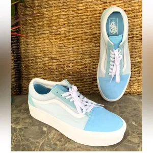 Vans Old Skool Stackform Stacked Platform Sneaker Blue White Mens 9.5 Wmns 11