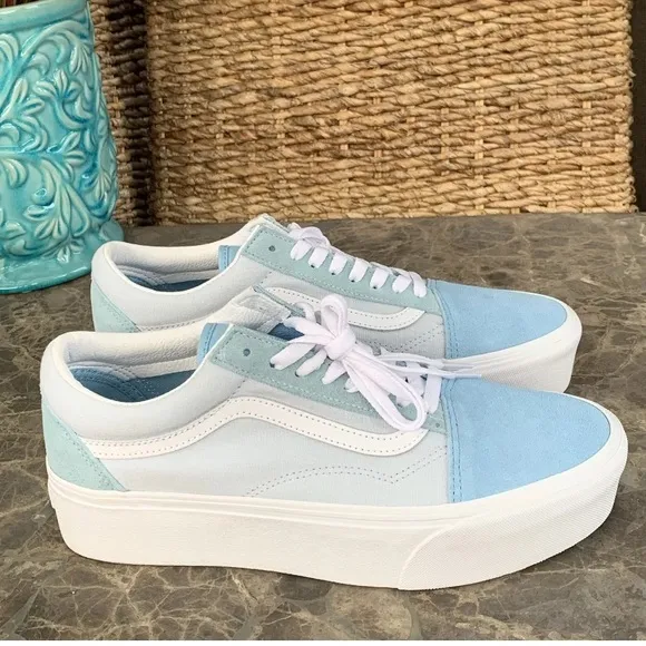 Vans Old Skool Stackform Stacked Platform Sneaker Blue White Mens 9.5 Wmns 11