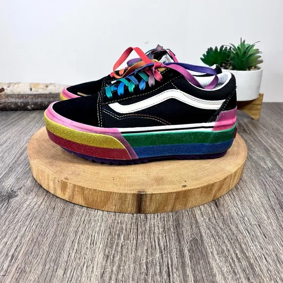 *Vans | Old Skool Unisex Stacked Rainbow Platform Size 5